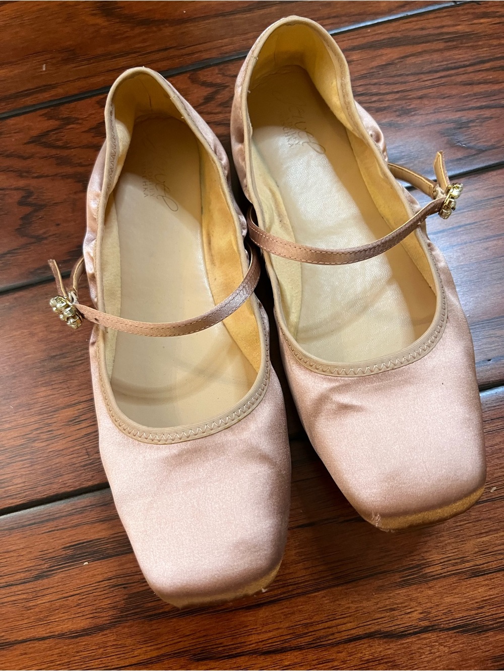 Jewel Badgley Mischka Women’s Satin Mary Jane Flats in Blush Pink